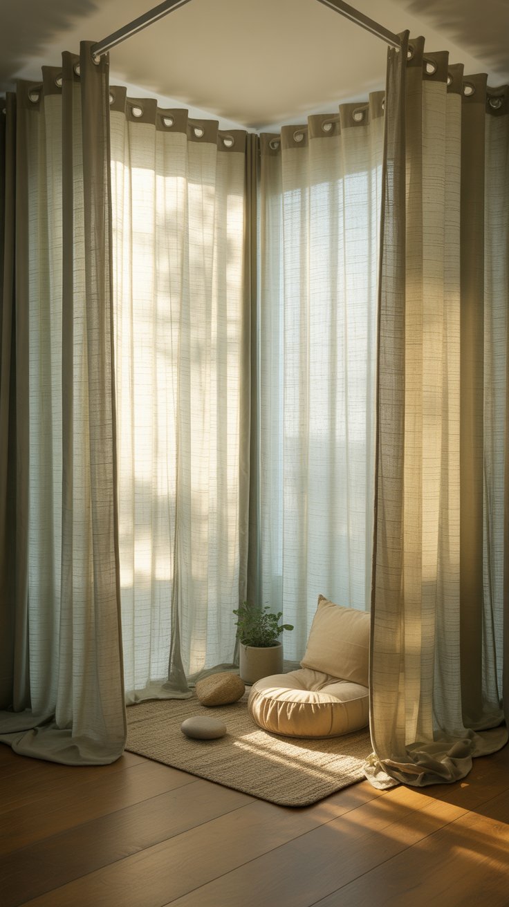 Earth tone curtains meditation room